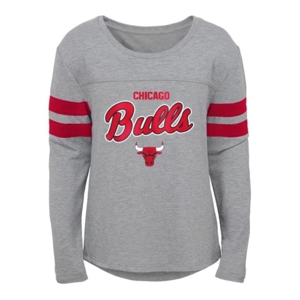 NWT Chicago Bulls NBA Girls Gray Long Sleeve Dolman Tee Large 14 Basketball Logo